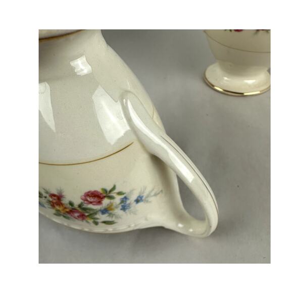 Cream & Sugar Eggshell Gold Trim Cabbage Roses Homer L. Laughlin Georgian USA - Picture 7 of 16